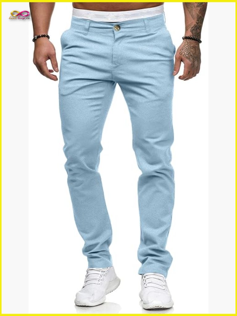 Men's Chinos Casual Dress Pants Slim Fit Skinny Stretch Flat-Front Lightweight